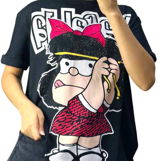 Blusa Corte L Mafalda Peinándose Negro