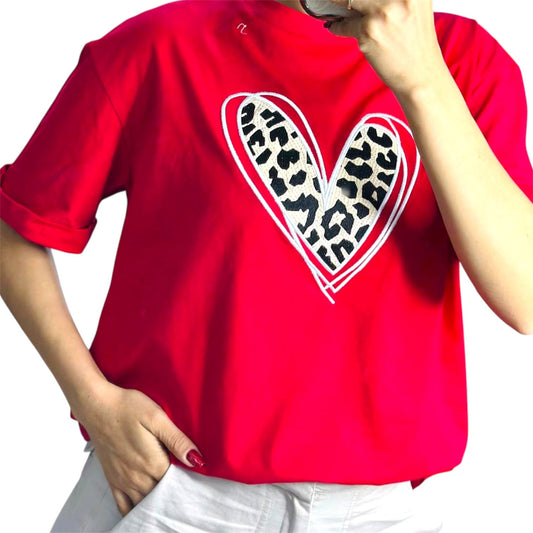 Blusa Corte L Corazon Rojo Bordado