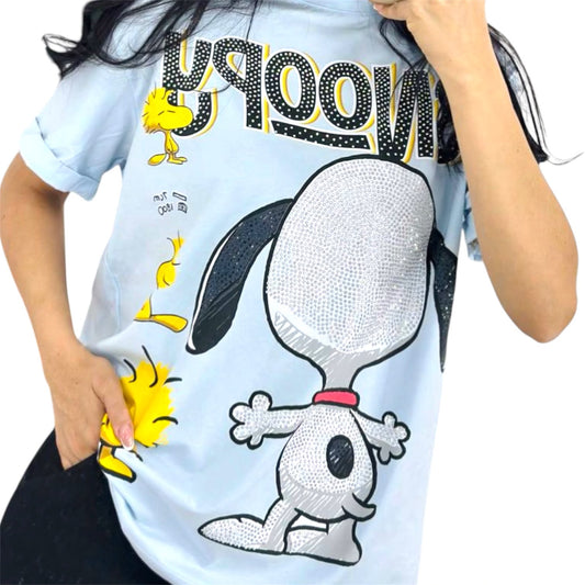 Blusa Corte L Snnopy Espalda Celeste