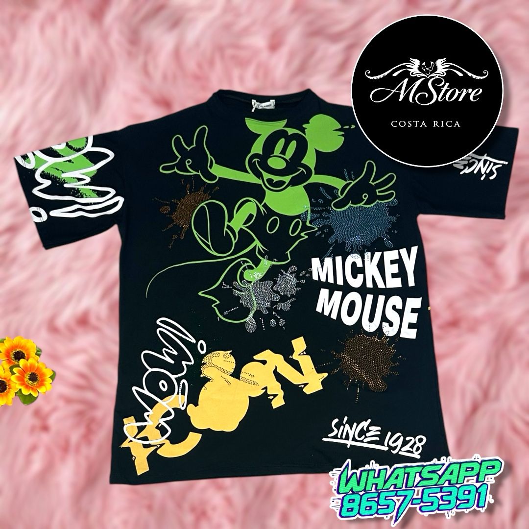 Blusón Oversize Mickey Verde Negro Tela Fría