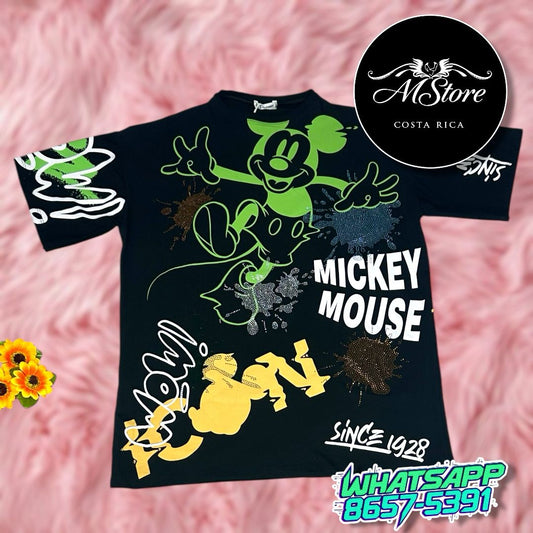 Blusón Oversize Mickey Verde Negro Tela Fría