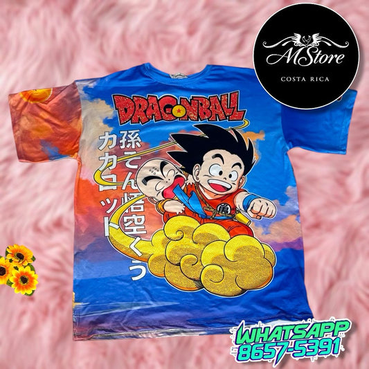 Blusón Oversize Dragon Ball Celeste Tela Piel de Durazno