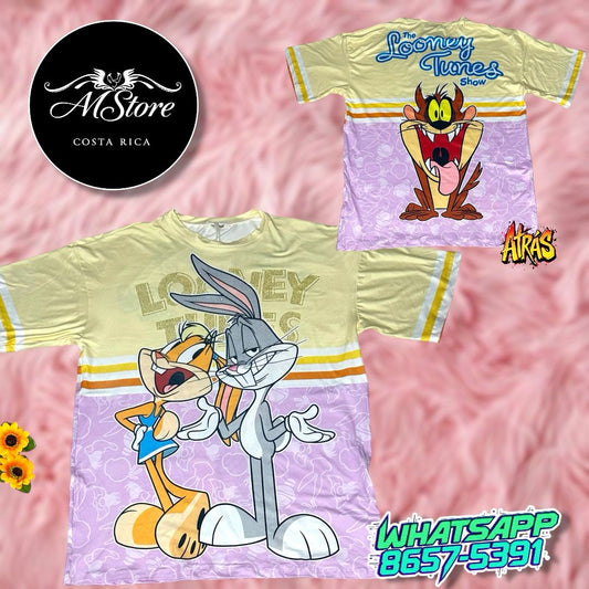 Blusón Oversize Lola y Bugs Bunny Amarillo Tela Piel de Durazno