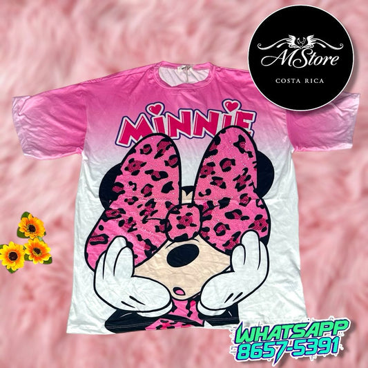 Blusón Oversize Minnie Lazo Tapando Cara Rosa  Tela piel de Durazno