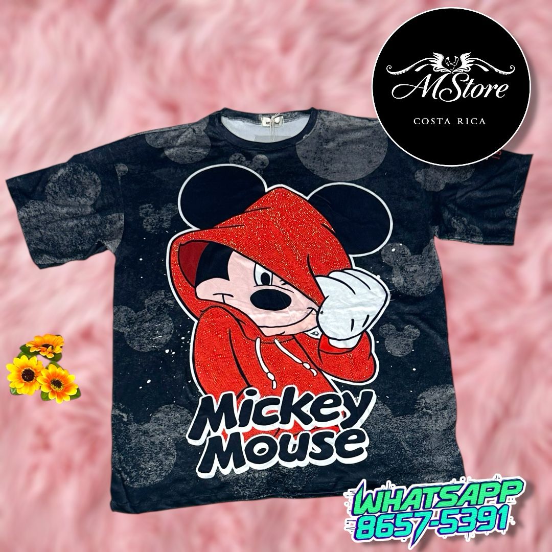 Blusón Oversize Mickey Suerter Rojo negro Tela piel de durazno