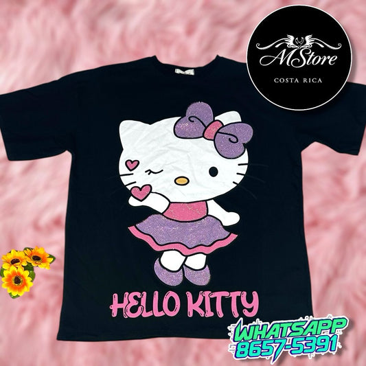 Blusón Oversize Hello Kitty en vestido lila rosa negro Menta Tela Fría