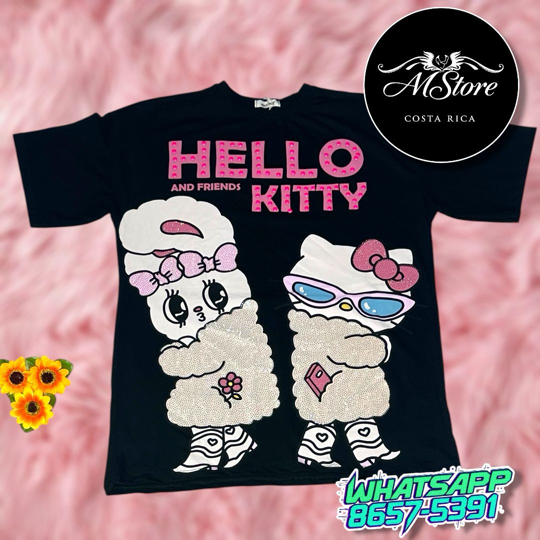 Blusón Oversize Hello Kitty Llama Negro Tela Fría