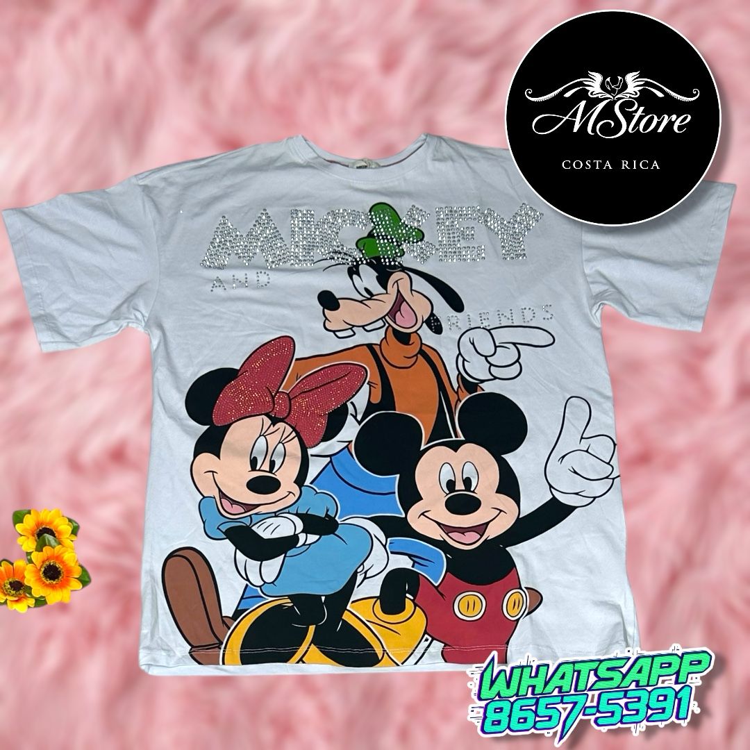 Blusón Oversize Minnie Guffy Mickey Blanco Tela Fría