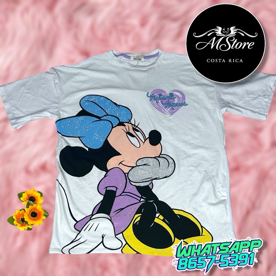 Blusón Oversize Minnie Sentada Pensado Blanco Tela Fría