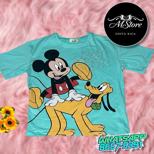 Corte L Mickey Pluto Menta Tela Fría