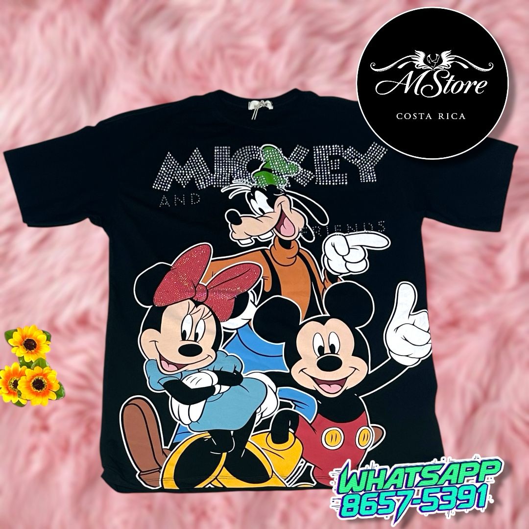 Blusón Oversize Minnie Guffy Mickey Negro Tela Fría