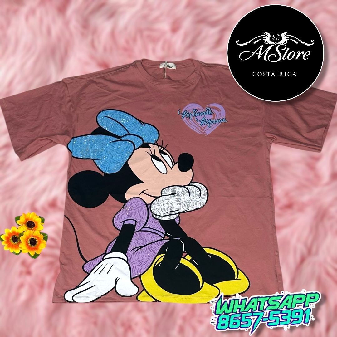 Blusón Oversize Minnie Sentada Pensado Palo Rosa Tela Fría