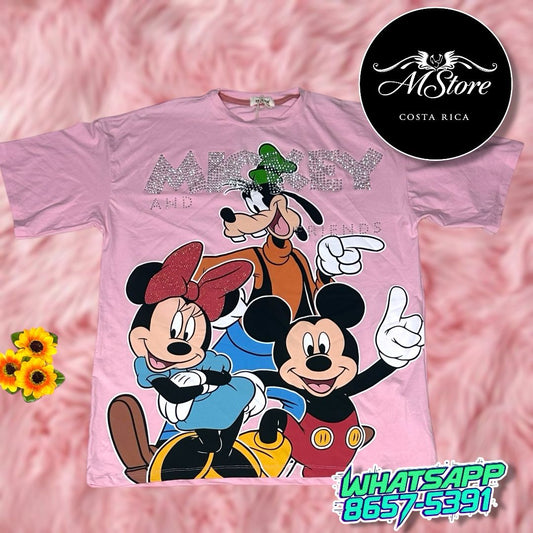 Blusón Oversize Minnie Guffy Mickey Rosa Tela Fría