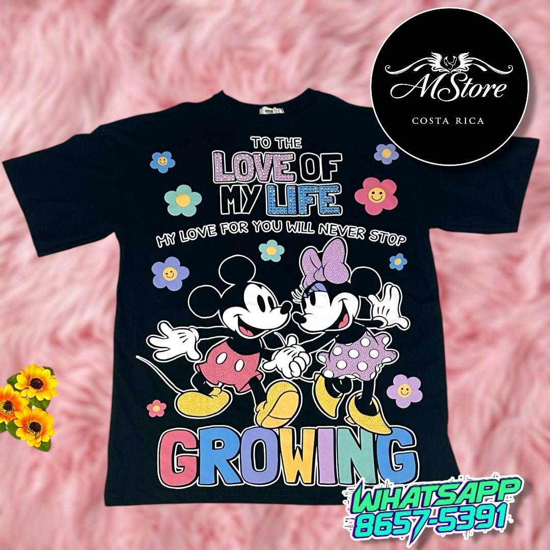 Blusón Oversize Minnie Mickey Love Life Negro Tela Fría