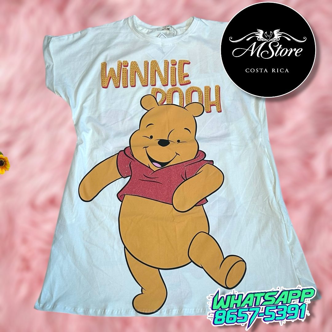 Vestido Oversize  Winnie Pooh Blanco Tela Piel Fria