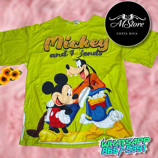 Blusón Oversize Donald Guffy Mickey VerdeTela Piel de Durazno