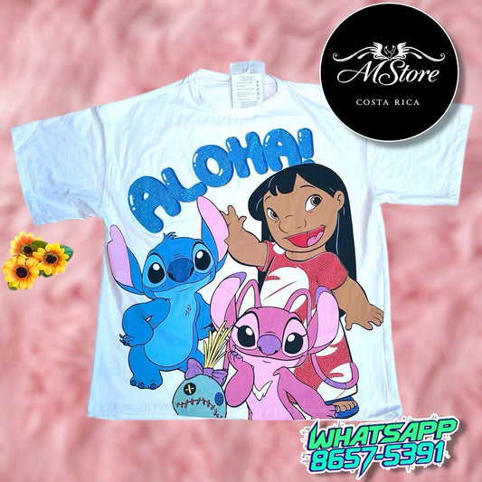 Corte L Stitch Lilo blanco Tela Fría