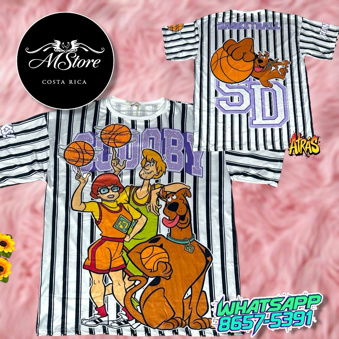 Blusón Oversize Scooby-Doo Basket blanca con rayas negras Tela Piel de Durazno