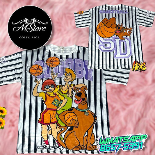 Blusón Oversize Scooby-Doo Basket blanca con rayas negras Tela Piel de Durazno