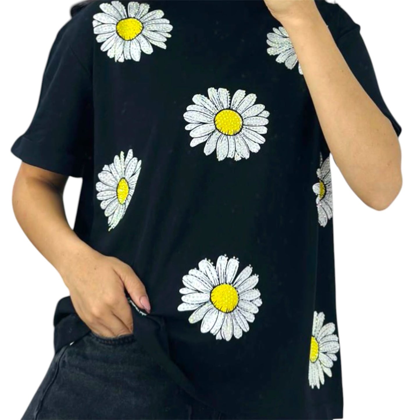 Blusa Corte L Margaritas Negro