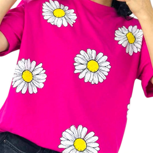 Blusa Corte L Margaritas Fucsia